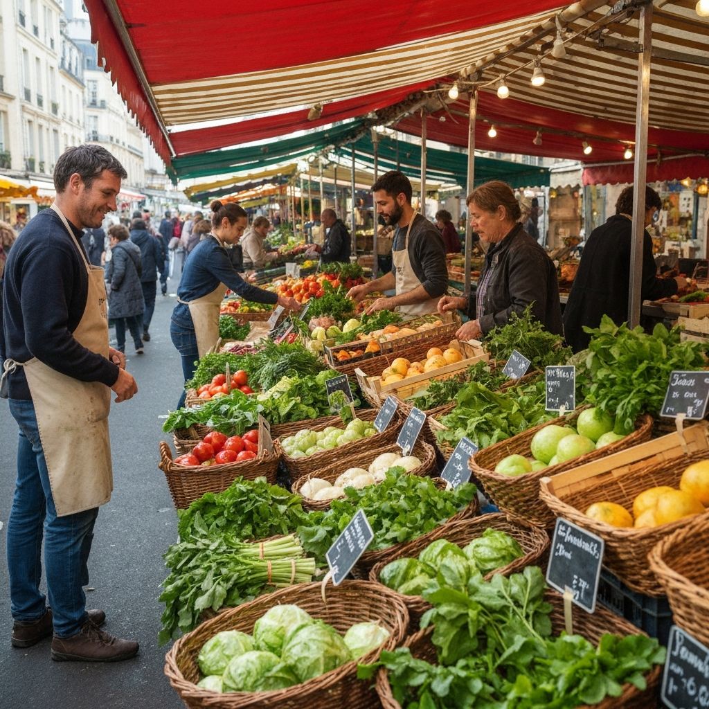 Fresh vegetables and produce at a Parisian market